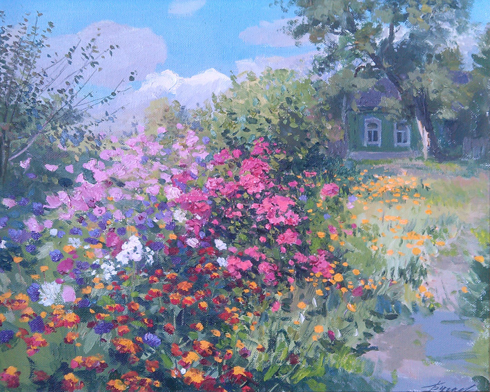 Цветы у дома, 1997, 50х60, холст, масло