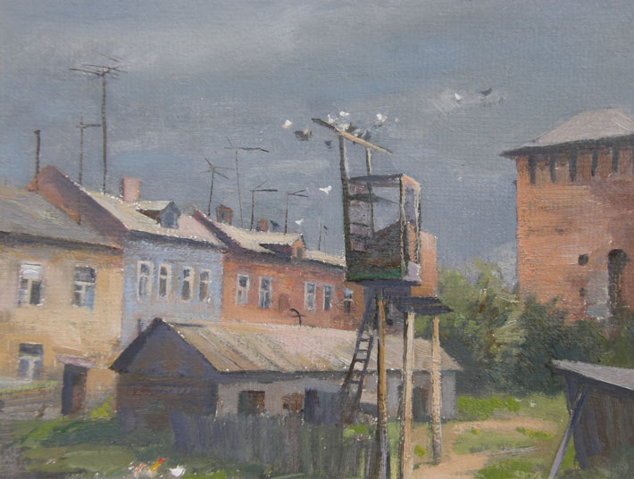 Голубятня в Коломне, 1994, 37х48, картон, масло