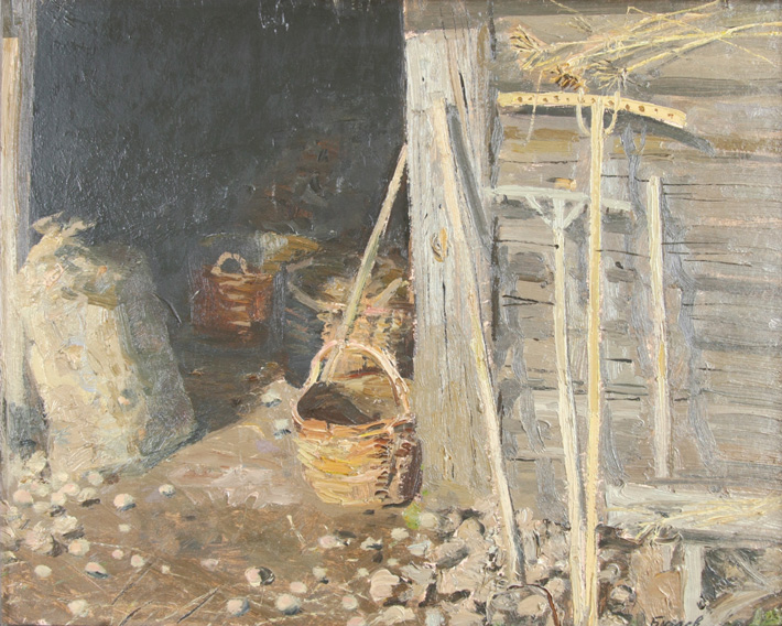 Деревенский двор, 1989, 40х50, картон, масло