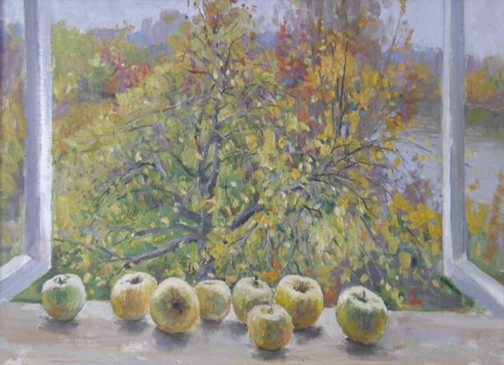 Антоновские яблоки, 2013, 60х80, картон, масло