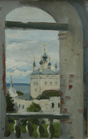 Колокольня Горицкого монастыря, 2014, 34х24, картон, масло